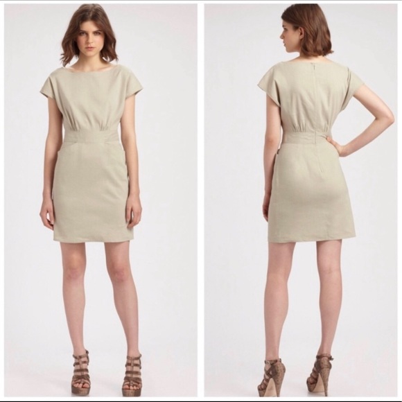 THEORY TAN LINEN DRESS WITH POCKETS - Picture 1 of 8
